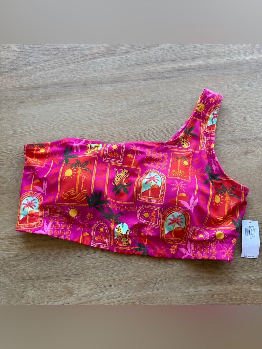 Old Navy One-Shoulder Tropical Print Bikini Top in Pink and Orange 2XL padded